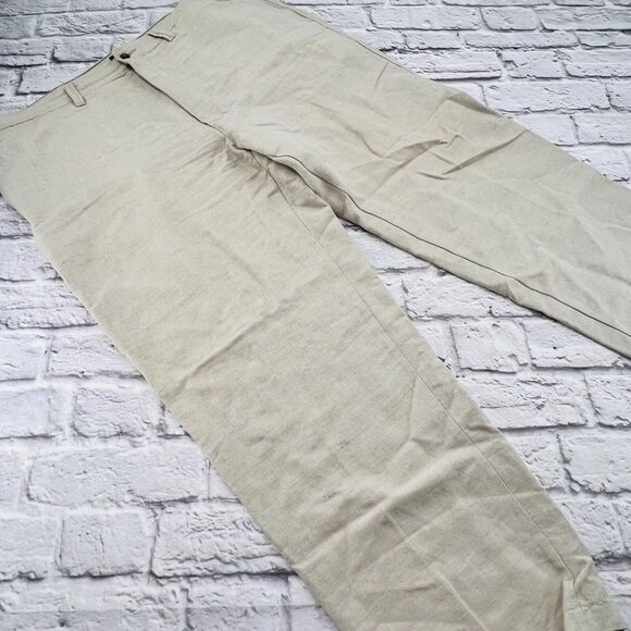St. Johns Bay Men's Linen-Cotton Blend Straight Pants 40W x 30L Beige High Rise - Picture 5 of 14